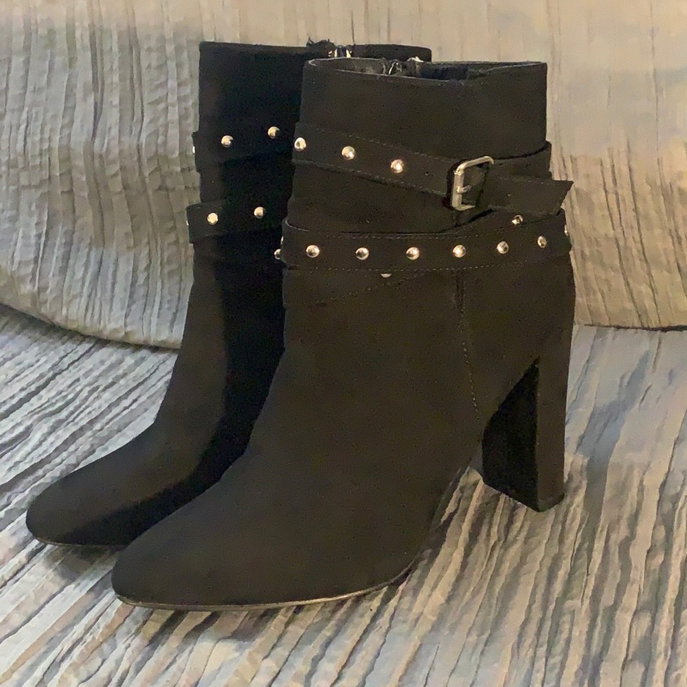 JustFab Black Faux Suede Studded Kemba Bootie Size 8.5